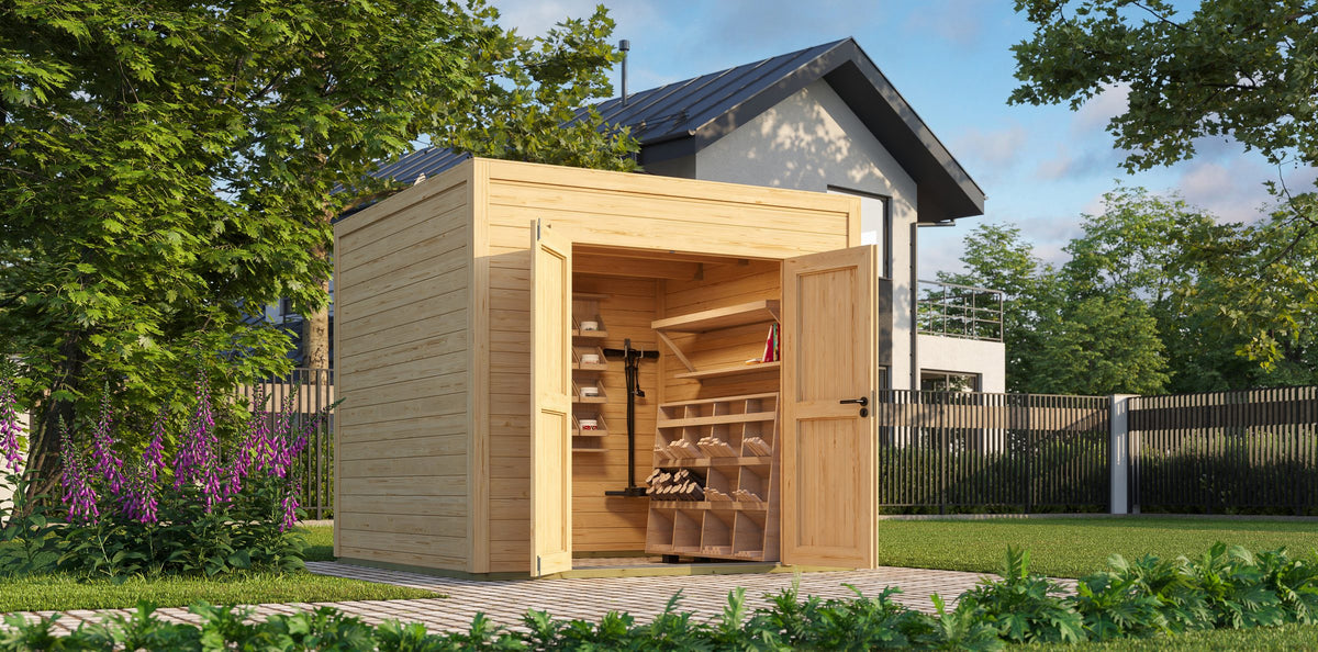 Nordic Holz Gartenhaus Fynn 1,5, 250 x 207,4 cm, mit Anbau