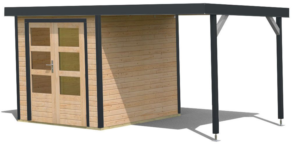 Karibu Gartenhaus Jupiterino 2 SET, 453 x 235 cm, mit Anbaudach – Ansicht 2