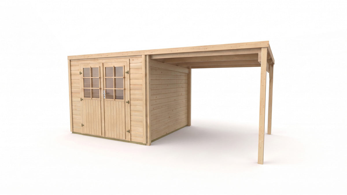 weka Gartenhaus Lugo 3 mit Anbau, 474 x 242 cm, 19 mm – Ansicht 3