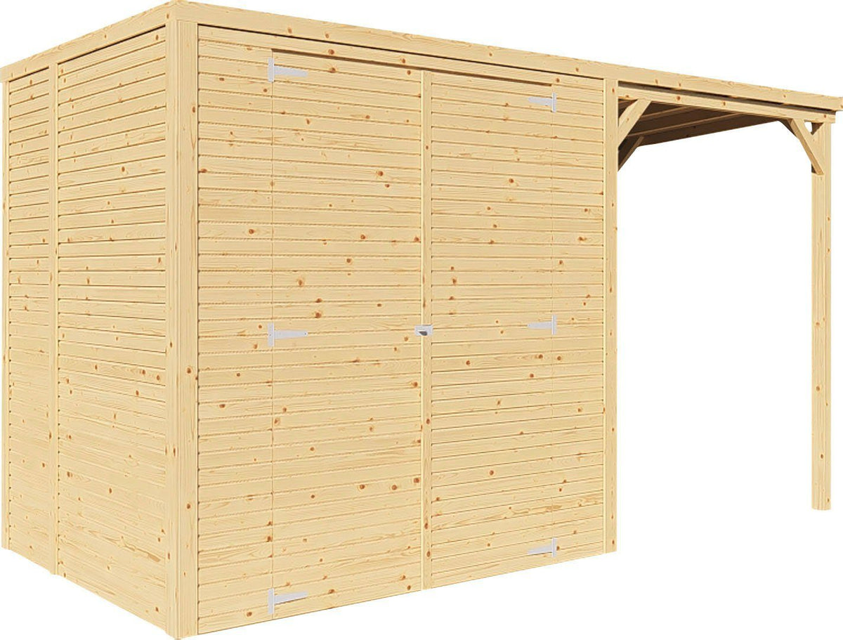 KONIFERA Gartenhaus Beno 2 PLUS Fineline Flachdach, 373 x 170 cm, mit Anbaudach – Ansicht 2