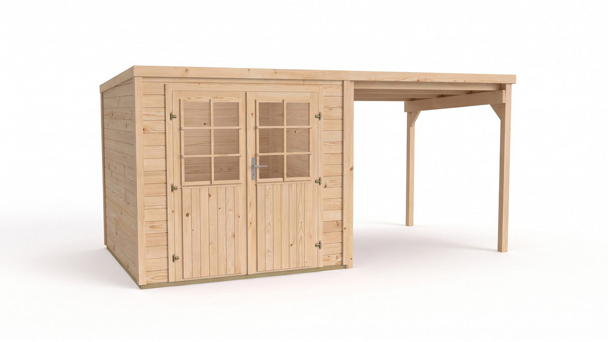 weka Gartenhaus Lugo 2 mit Anbau, 424 x 217 cm, 19 mm – Ansicht 3