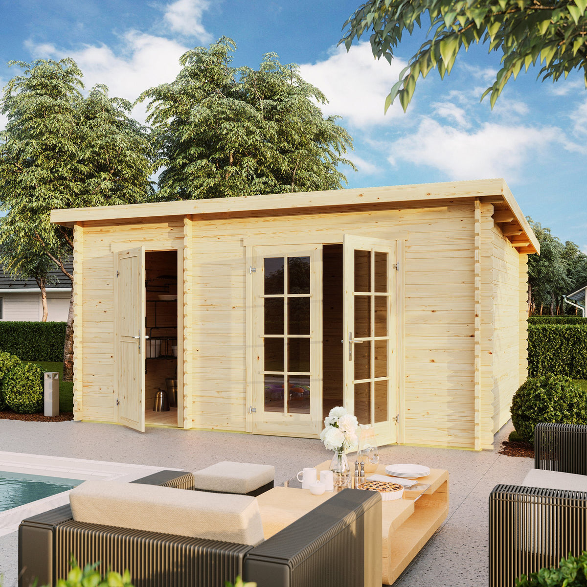 LASITA MAJA Gartenhaus Belmont 2, 465 x 319 cm, 28 mm, mit Anbau