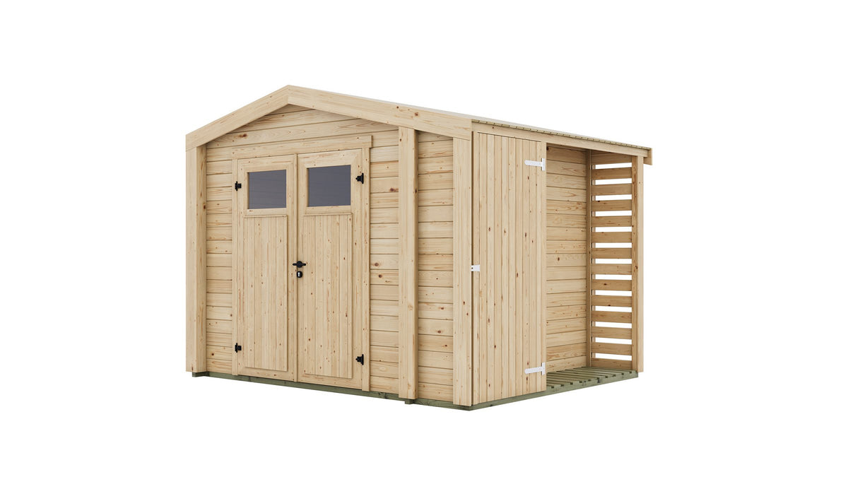 weka Gartenhaus Killarney, 311 x 263 cm, mit Anbau und Holzlager – Ansicht 2