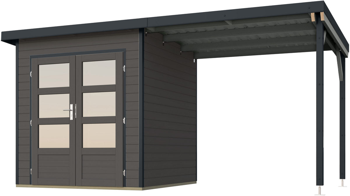 Karibu Gartenhaus Plutino 1 SET, 447 x 228 cm, mit Anbaudach – Ansicht 2