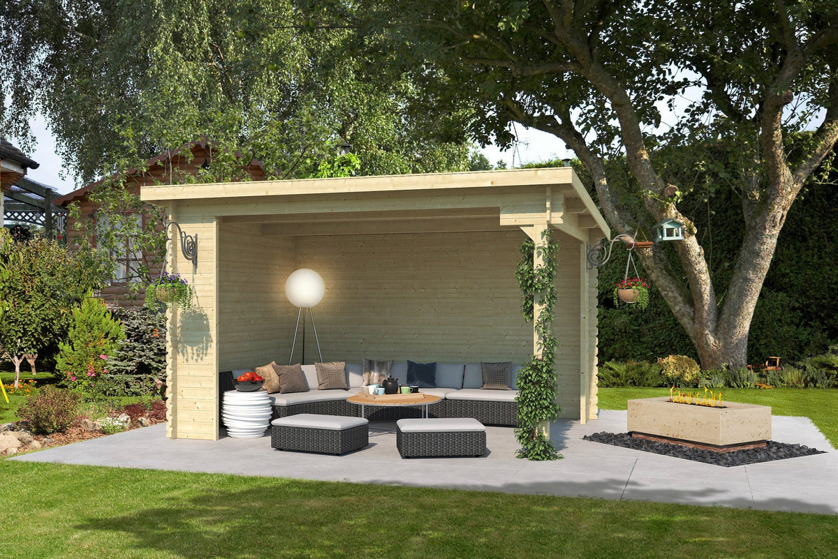 LASITA MAJA Gartenhaus Unterstand/Lounge Buffalo 380, 400 x 324 cm, 28 mm, mit Terrasse