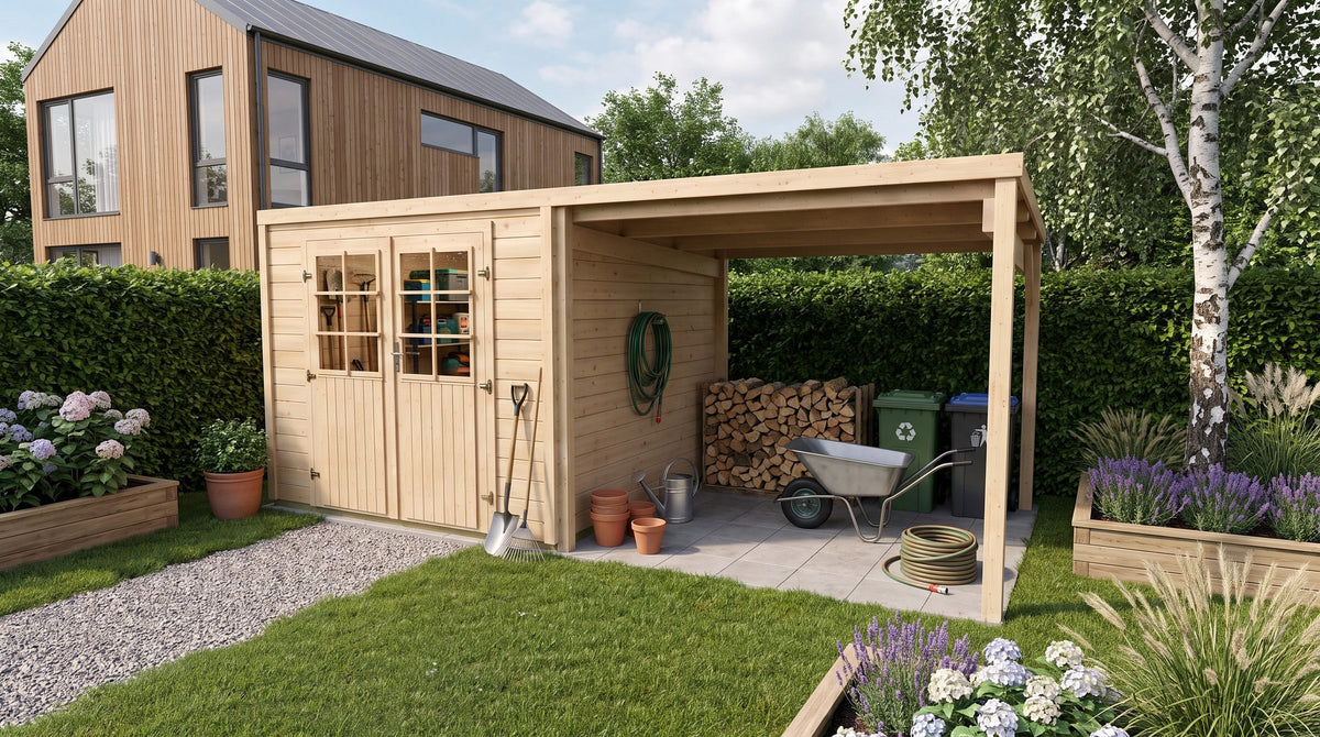 weka Gartenhaus Lugo 3 mit Anbau, 474 x 242 cm, 19 mm