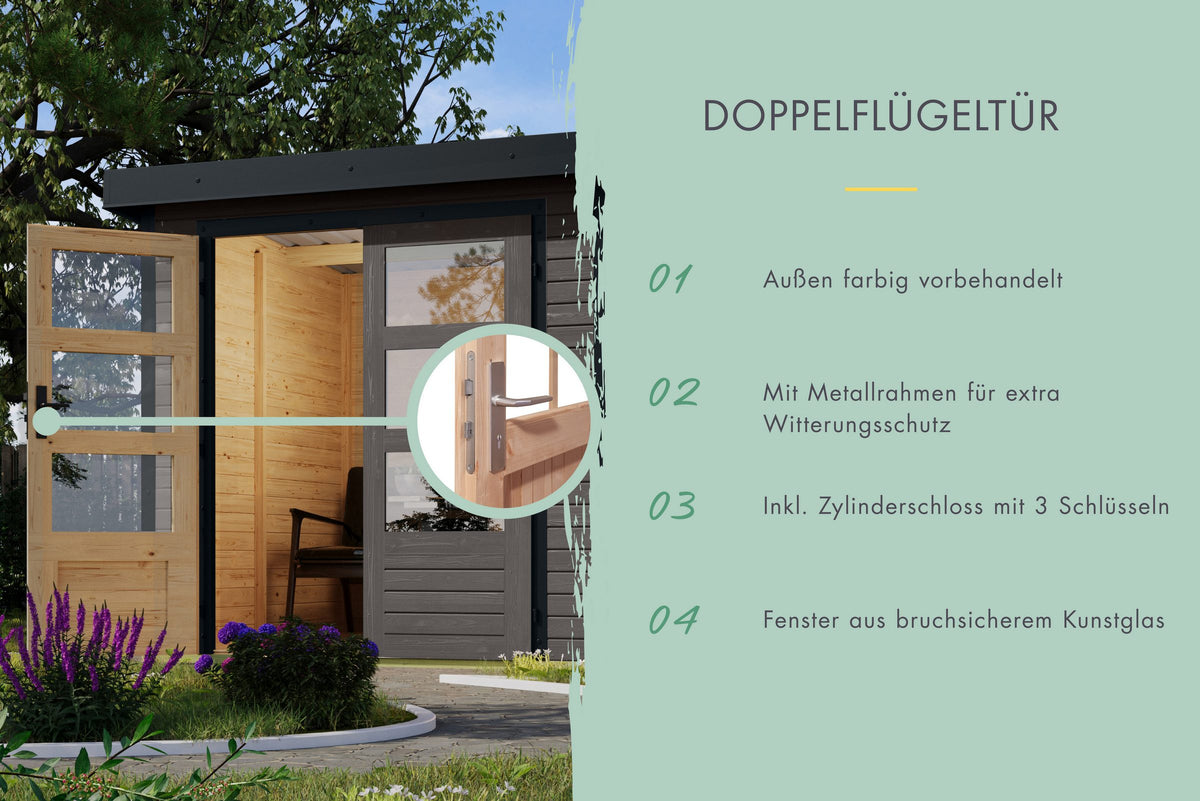 Karibu Gartenhaus Plutino 1 SET, 447 x 228 cm, mit Anbaudach – Ansicht 3
