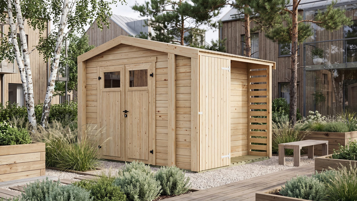 weka Gartenhaus Killarney, 311 x 263 cm, mit Anbau und Holzlager