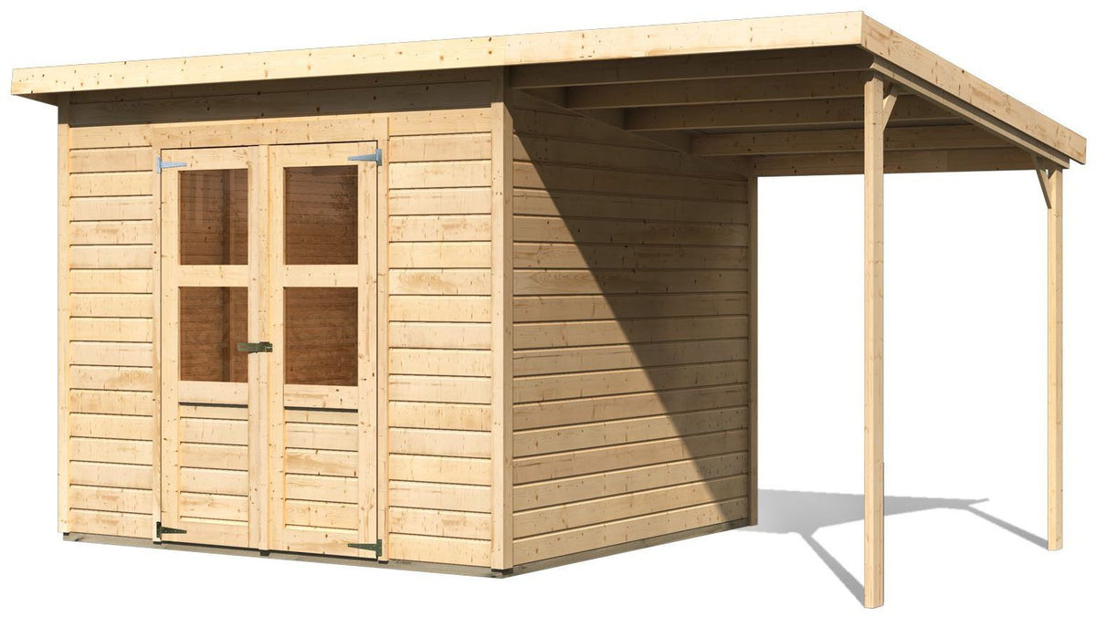 KONIFERA Gartenhaus Akamaru 6, 415 x 265 cm, mit Anbaudach – Ansicht 2