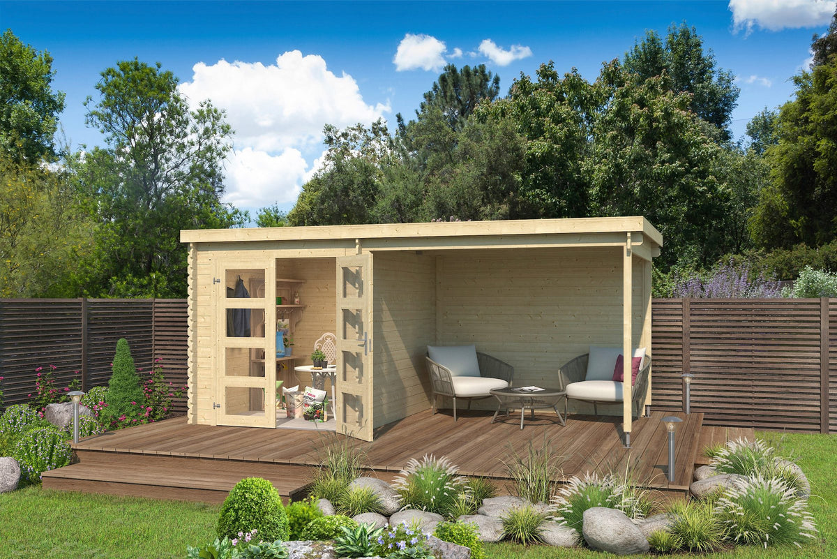 LASITA MAJA Gartenhaus Long Beach, 492 x 255 cm, 28 mm, mit Anbau