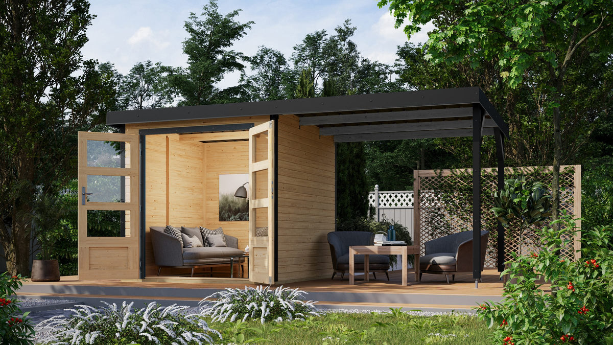 Karibu Gartenhaus Jupiterino 2 SET, 453 x 235 cm, mit Anbaudach
