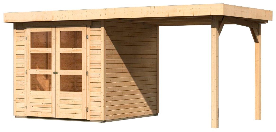 Karibu Gartenhaus Arnis, 242 x 238 cm, mit Anbaudach – Ansicht 2