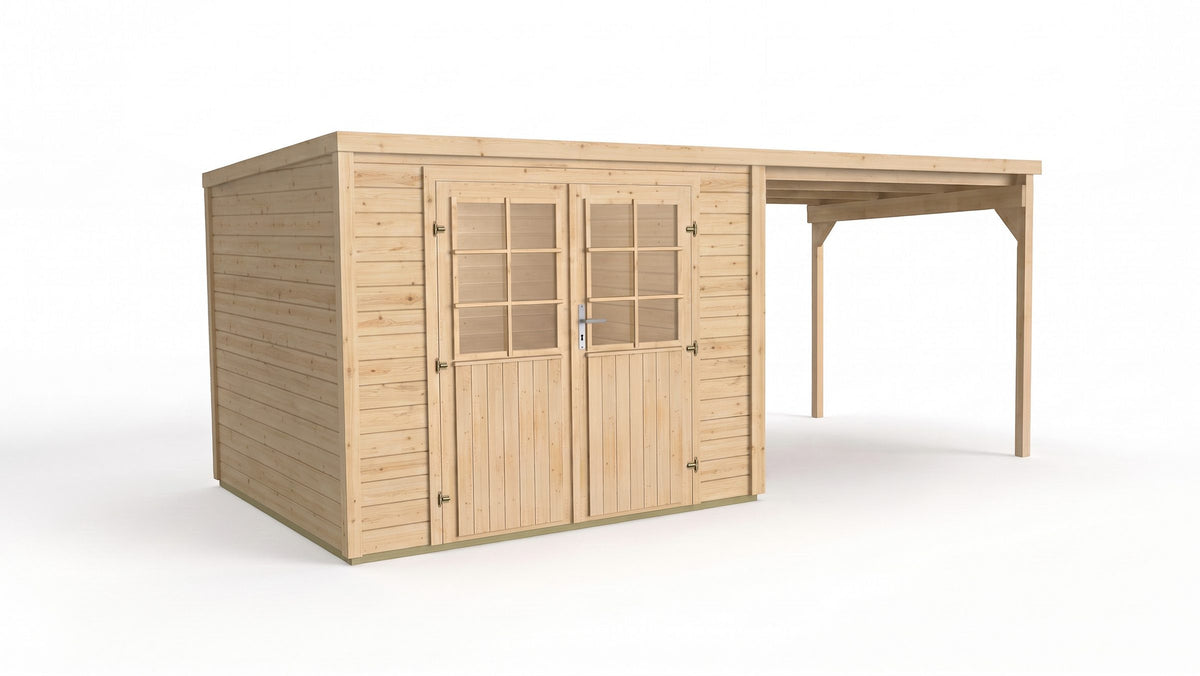 weka Gartenhaus Lugo 3 mit Anbau, 474 x 242 cm, 19 mm – Ansicht 2