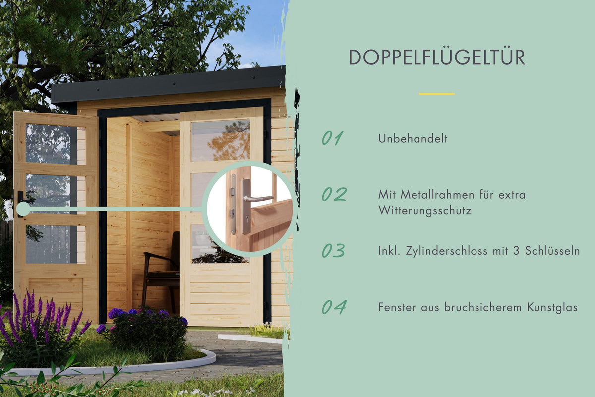 Karibu Gartenhaus Jupiterino 2 SET, 453 x 235 cm, mit Anbaudach – Ansicht 3