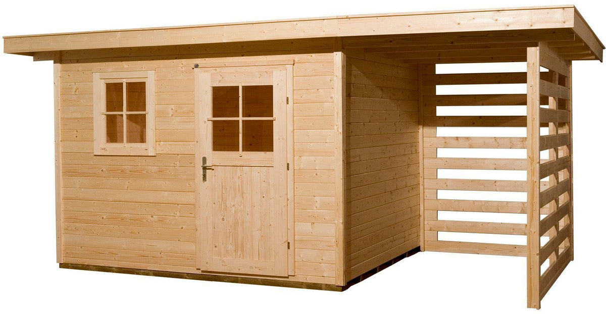 weka Gartenhaus 170 A Gr.3, 504 x 375 cm, 28 mm, mit Anbau und Holzlager – Ansicht 2