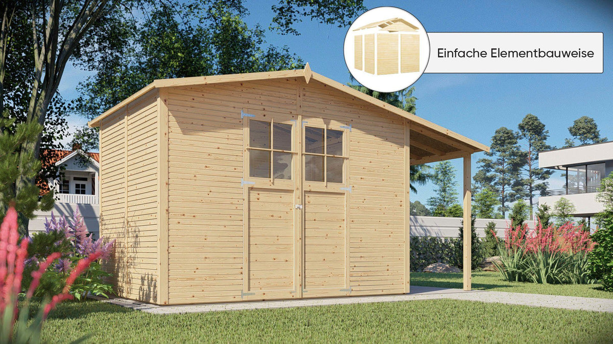 KONIFERA Gartenhaus Alto 4 PLUS Fineline Satteldach, 440 x 209 cm, mit Anbaudach