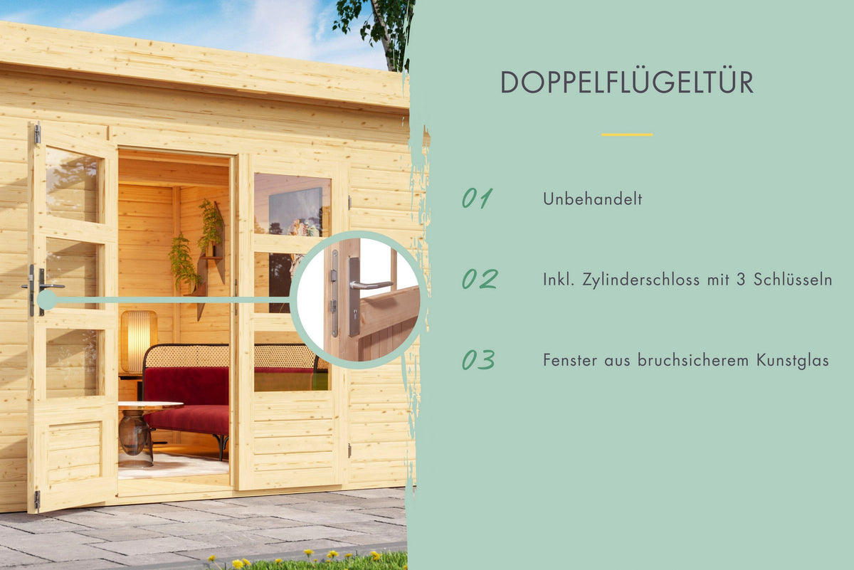 Karibu Gartenhaus Schloßsee 2, 255 x 273 cm, 28 mm – Ansicht 2