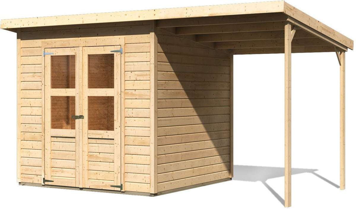 KONIFERA Gartenhaus Akamaru 4, 390 x 236 cm, mit Anbaudach – Ansicht 2