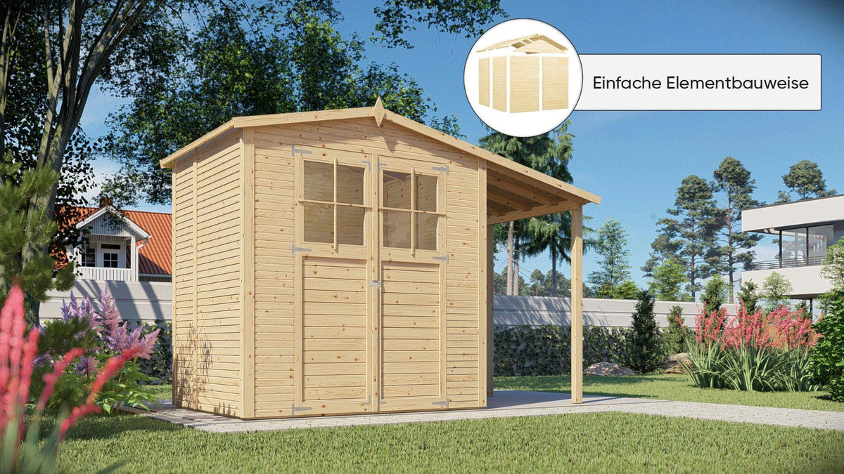 KONIFERA Gartenhaus Alto 2 PLUS Fineline Satteldach, 343 x 169 cm, mit Anbaudach