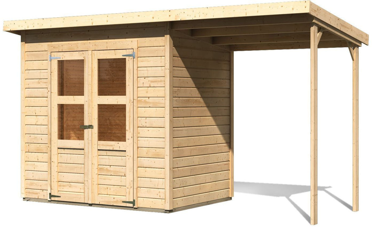 KONIFERA Gartenhaus Akamaru 3, 390 x 175 cm, mit Anbaudach – Ansicht 2