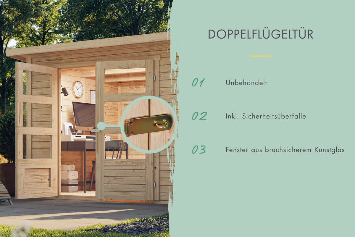 KONIFERA Gartenhaus Nikulai 2, 467 x 238 cm, mit Anbaudach – Ansicht 3