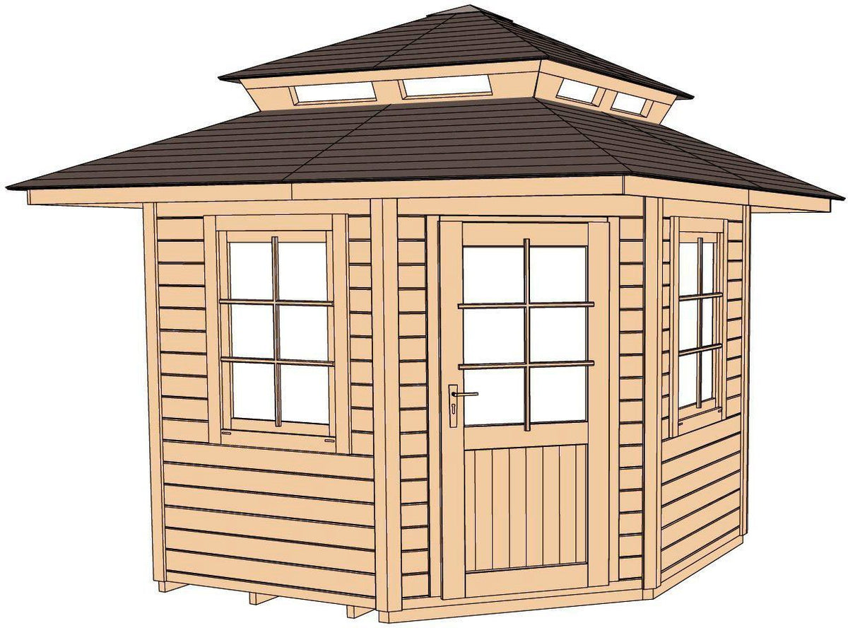 weka Gartenhaus 149 5-Eck m.Dachaufsatz Gr.2, 380 x 380 cm, 28 mm – Ansicht 2