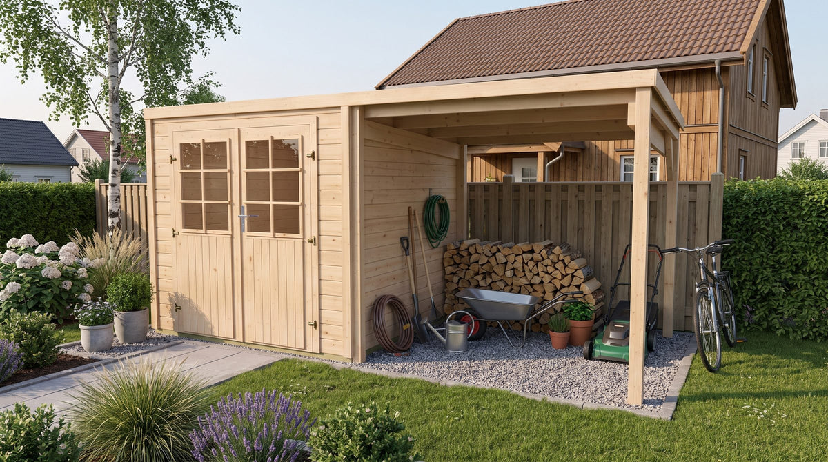 weka Gartenhaus Lugo 2 mit Anbau, 424 x 217 cm, 19 mm